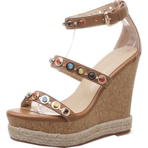 Carpaton Sexy Platform Wedge Sandals Woman Summer Fashion Rivets Studded Gladiator Shoes Ladies Ankle Strap Gladiator Sandals