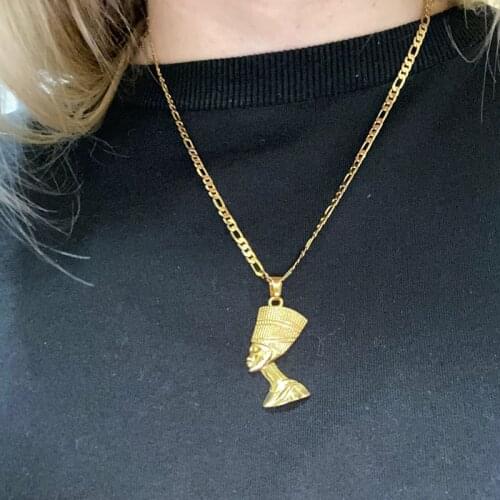 Egyptian Queen Nefertiti Necklace Chain Unisex Gold African Necklace For Women Jewelry Stainless Steel Black History Month Gifts
