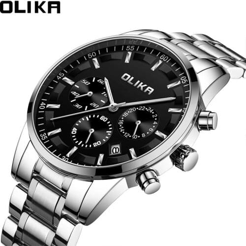 Multi-functional business men watch authentic quartz watch waterproof solid steel band watch fashion