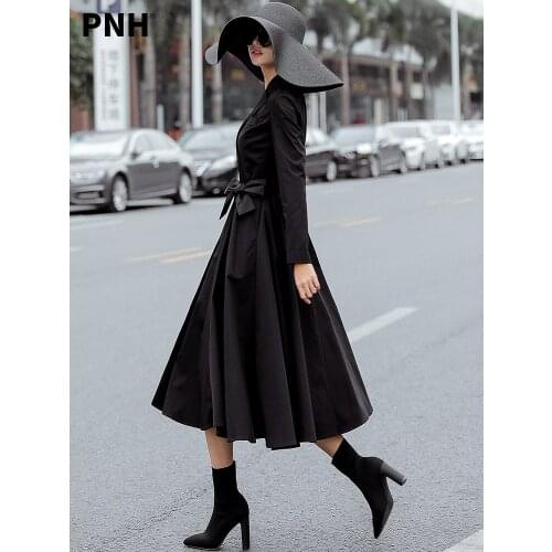Black Windbreaker Womens Mid Long Slim Style Waist Down 2021 Autumn New Popular Hepburn Style Coat