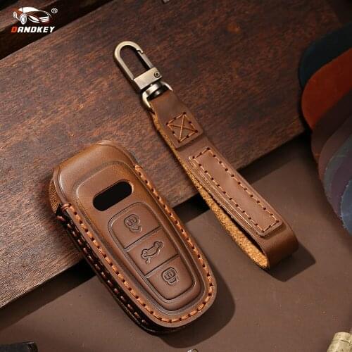 Dandkey For Audi A6 A6L A7 A8 Q8 E-tron C8 D5 2018 2019 2020 Leather Car Key Cover Case Auto Protection Key Shell Accessories