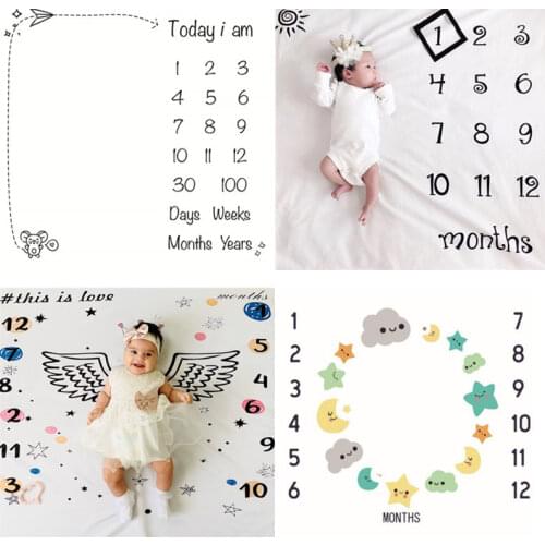 Baby Monthly Growth Milestone Cartoon Pattern Blanket Photography Requirements Background Towel Memory Carpet