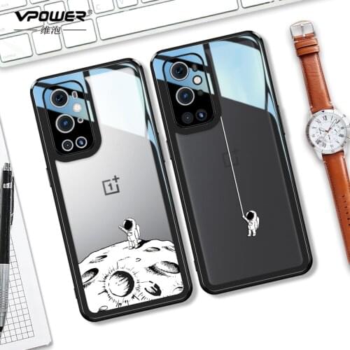 For OnePlus 9 Case Clear Glass Shield Case Tempered Cartoon Bear Hard Back Protection Shell For One Plus 9 Pro Cover