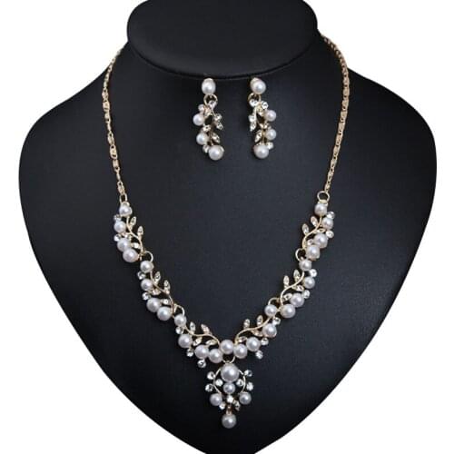 Elegant Women Jewelry Accessories Golden&Silver Color Chain Rhinestone Imitation Pearls Pendants Necklace Dangle Earrings Sets