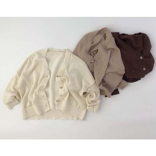 Korean Spring Autumn Baby Boys Girls Winter knitted Solid Color Thin IIce Silk Cardigans Infant Kids Cute Long Sleeve sweaters