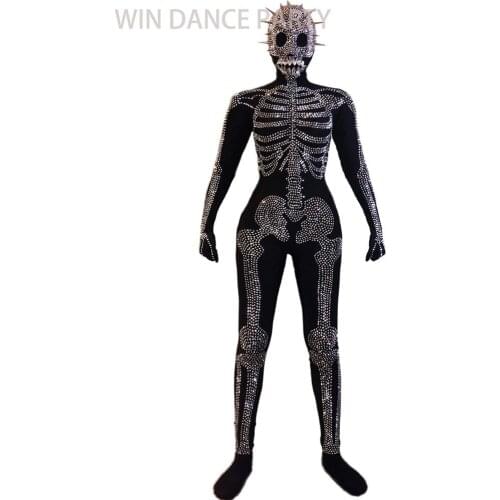 Skeleton Pattern Cosplay For Menjumpsuit Rhinstone Zentai Erotic Leotard Costumes Bodysuit Catsuit Rave party