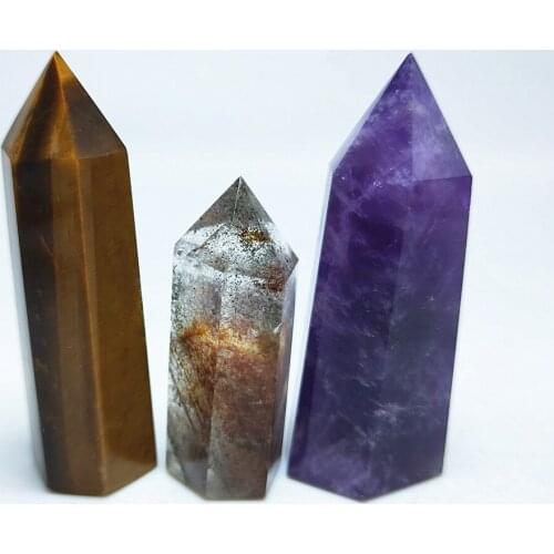 Crystal tower 80g natural garden quartz point tiger eye crystal wand amethyst points Mineral Specimen healing 3pcs