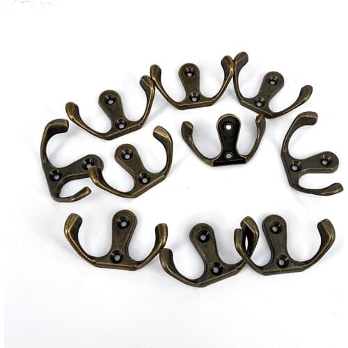10PCS 53*30MM vintage kitchen cabinet hooks door wall clothes handbag hanger Double Traditional Wall Mounted hooks