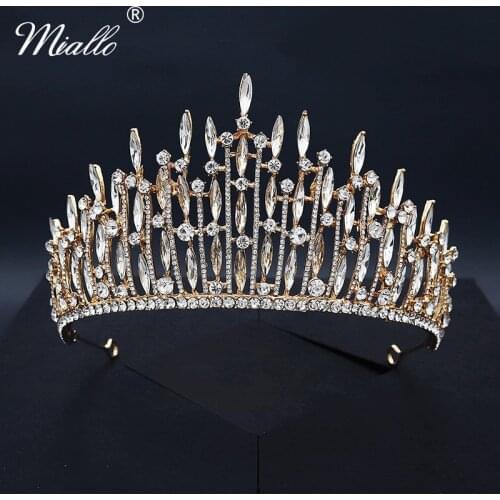 Miallo Rhinestone Bridal Crown Headband Wedding Hair Accessories for Women Headwear Gold Tiaras and Crowns Party Jewelry Gift