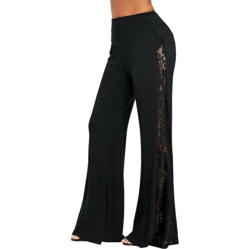Fashion Black lace patchwork Pants Women Casual Plus Size Harajuku Loose Wide Leg Leggings Sports Pants штаны оверсайз #T1Q
