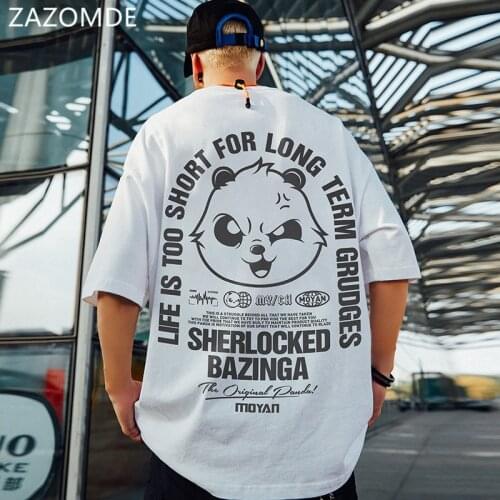 ZAZOMDE Panda Printing Black And White Short Sleeve Mens Fashion Loose Trend Summer National Fashion Handsome Oversized Tops