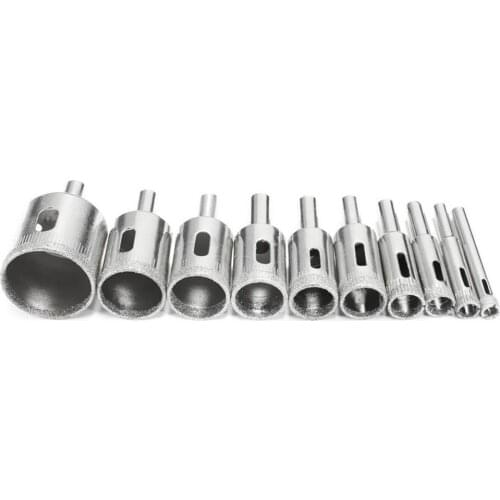 10pcs Diamond Coated Drill Bit Set Tile Marble Glass Ceramic Hole Saw Drilling Bits For Power Tools 3mm-50mm