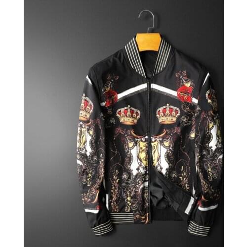 New Men luxury Rib Sleeve Crown Baroque classic stripe High couple Baseball Coats & Jackets Abstract digital coat Motor #C20