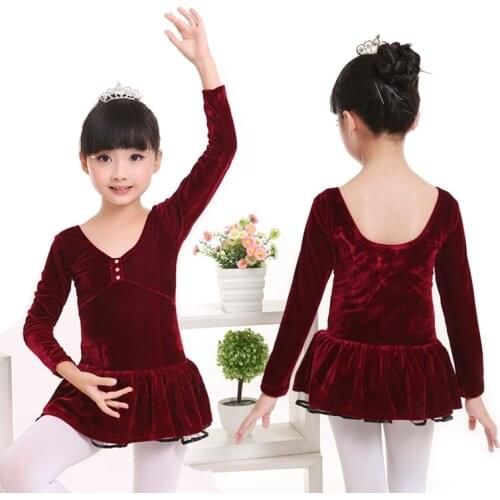 New Autumn Warm Long Sleeve Velvet Dress Girl Kids V-neck Ballet Dance Tutu Dress Baby Tutu Dress With Tulle