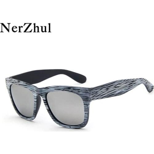 New Trend Unisex Dazzle Wood Grain Silver Sunglasses Men Women Fashion White Square Sun Glasses Female Unisex Glass