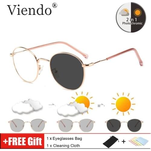 Photochromic Anti Blue Light Blocking Glasses Metal Round Computer Eyeglasses Auto Color Changing Anti UV400 Sunglasses