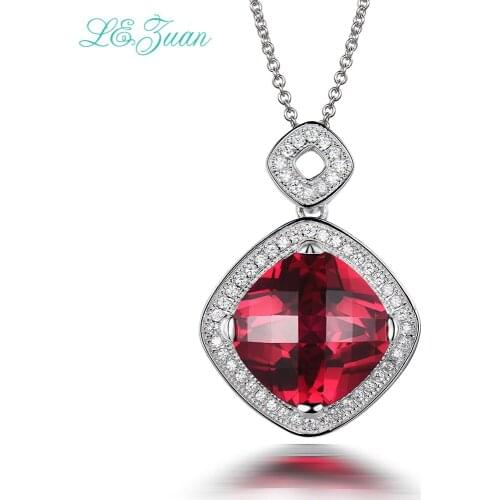 I&zuan 13.83ct Ruby Gemstone Checkerboard Cut Pendant 925 Sterling Silver Necklace Fine Jewelry Luxury Chain Pendants P0057-W01