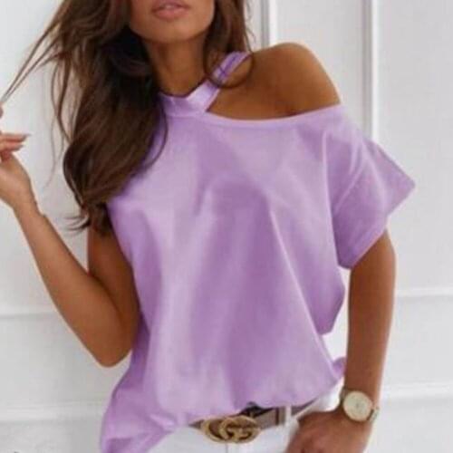 Plus Size Women Summer Pure colour Sexy off shoulders o-neck Short-Sleeved Tshirt Fashion Lady Street Casual White Tops