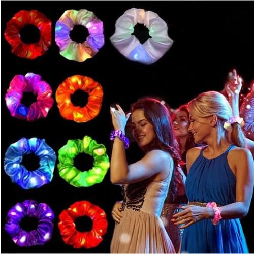 Christmas Led Luminous Hair Band Satin Scrunchies Elastic Hair Tie Glow Hair Accessories for Halloween Party Christmas Headwear