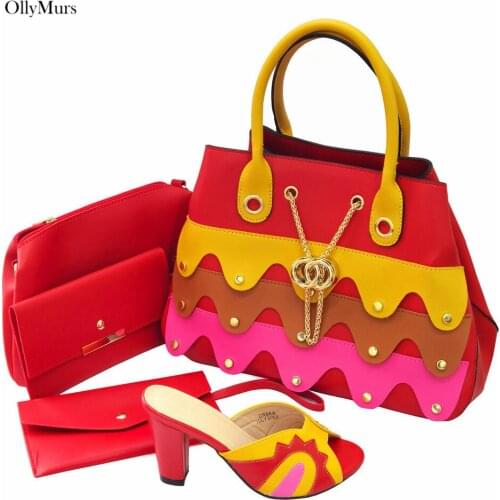 Top Style Luxury African Ladies Shoes And Handbag Set Latest African Square Heels 9CM Shoes And Bag Set For Evening Party