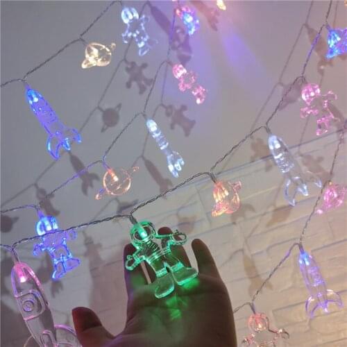 Christmas Lights Bedroom Decor Spaceman Astronaut Rocket LED String Light Fairy for Indoor Wedding Decoration Garland Navidad