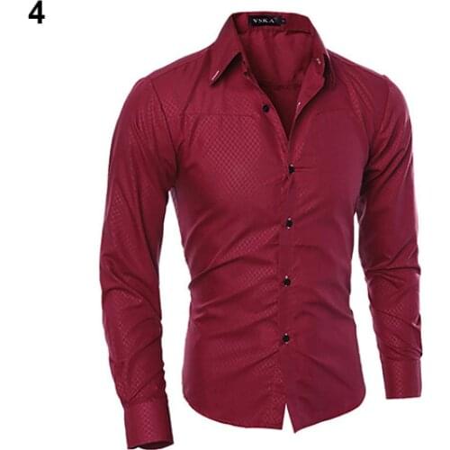 Men Fashion Turn Down Collar Argyle Luxury Business Formal Wear Shirt Casual Top Style Slim- Fit Long Sleeve Casual Shirt