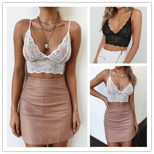 Sexy Women Crop Tops 2019 Summer Black White Sleeveless Lace Perspective Deep V Neck Tank Tops Vest Erotic Tops Costumes