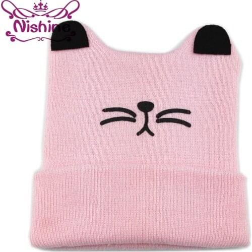 Nishine Cute Cat Knitted Baby Hats Milk Smile Crochet Baby Caps Knitted Beanies Toddler Winter Hats Newborn Shower Gift