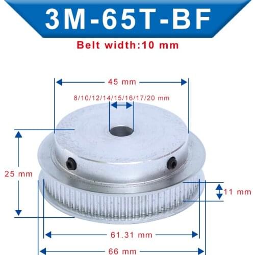 3M-65T Pulley Bore Size 8/10/12/14/15/16/17/20 mm Slot Width 11mm pulley wheel Aluminum Material For Width 10 mm 3M-Timing Belt