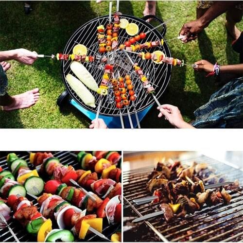 Skewers For Barbecue Reusable Grill Stainless Steel Skewers Shish Kebab BBQ Camping Flat Forks Gadgets Kitchen Accessories Tools