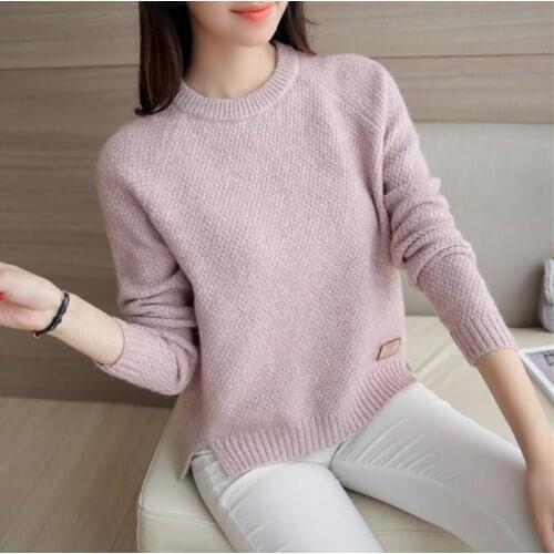 Korean Fashion Women kintted Sweaters Pullovers Mujer Long Sleeve Solid Slim Sexy Elastic Casual Women Slipt Tops pink