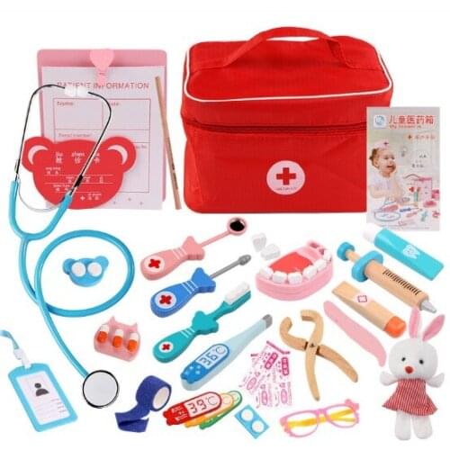 Cloth bag simulation portable doctor nurse child character imitating playing house games wooden toys