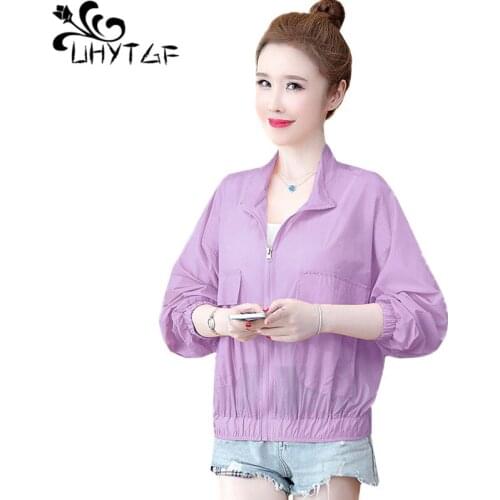 UHYTGF Women Short Jacket Long Sleeves Anti-UV Breathable Thin Summer Sunscreen Clothing Loose Female Coat 4XLPlus Size Top 1411