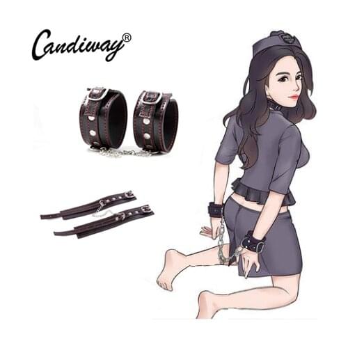 Candiway Adult SM Roleplay Products Soft Adjustable Padded Leather Wrist Handcuffs Bondage Restraint Sex Toys For Couples