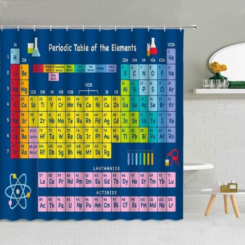 English Periodic Table Of Elements Shower Curtain 3D Print Bathroom Supplies Fabric Cloth Curtains Bath Screen With Hooks Decor