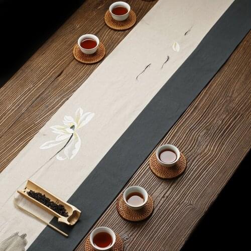 Zen-like Waterproof Hand-painted Tea Mat Cotton Linen Table Flag Tea Mat Curtain Chinese Tea Table Cloth Tea Ceremony Tea Set