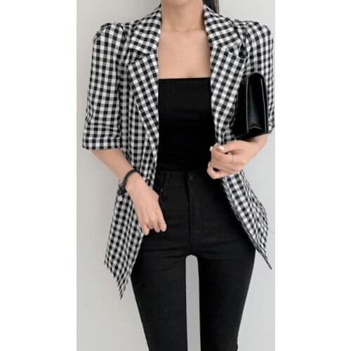 2021 summer new thin coat short sleeve women long summer casual ladies Summer Womens Plaid Thin Retro Short Sleeve Cardigan Jac