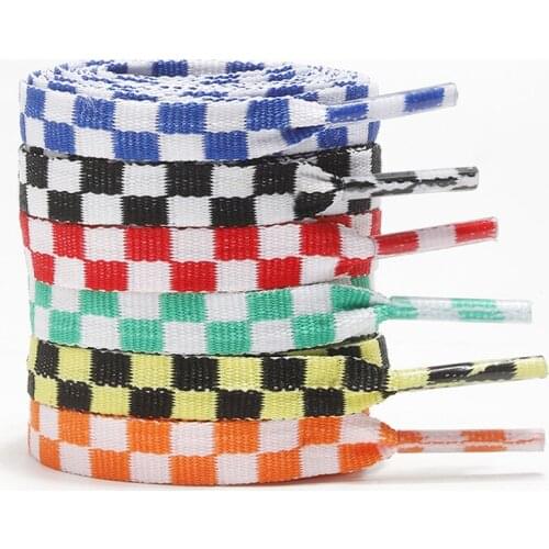 1Pair Colorful Man Women Flat Black And White Grid Shoestring Polyester Printing Checkered Ribbons Shoelaces Duty Sneaker Lace