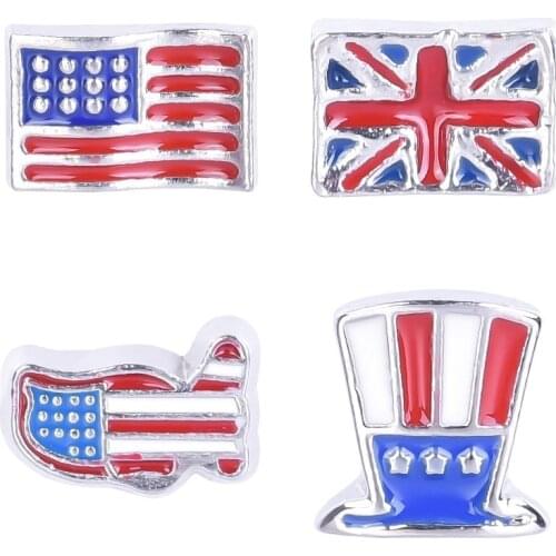 20Pcs/lot Plated USA America Flag Floating Charms Living Memory Glass Locket Pendant Jewelry Supplies