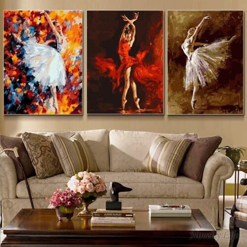 3 Pcs/Set Frame Picture DIY Painting by Numbers Ballet Dancer Girl Abstract Drawing by Numbers Unique Gift Coloring Wall Acrylic