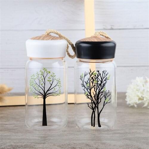 300ml Tree Mini Glass Water Drinking Bottle Durable Water Bottle For Girls Kids Cartoon School Office Travel Mug Coffee Tea Cup