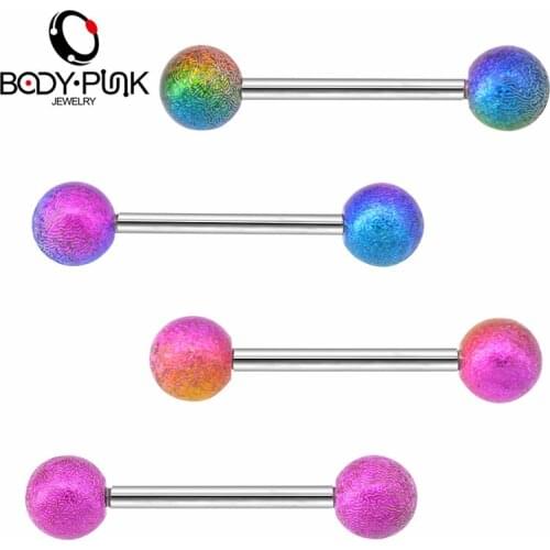BODY PUNK 2018 New Tongue Ring Stainless Steel 14G Tongue Barbell Ruga Rainbow Tongue Piercing Barbell 4Pcs