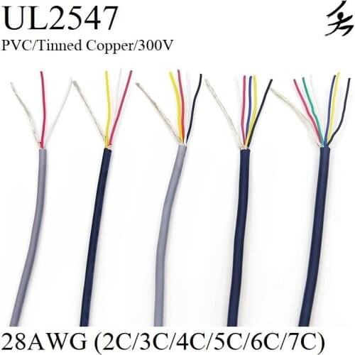 5M UL2547 28AWG Shielded Wire Signal Cable 5 6 7 Core PVC Insulated Channel Audio Headphone Copper Control Shielding Wire UL2547