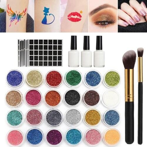 Glitter Temporary Tattoo Set Semi-Permanent Waterproof Body Art Tattoo 118-pattern Painted 24-color Glitter Set Party Makeup