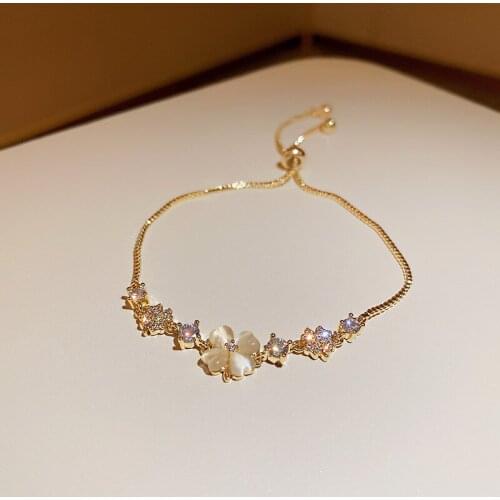 Luxury Rhinestone Opal Clover Bracelet For Women Crystal Colorful Plated Gold Real Hand Chain Luxury Jewelry Gift Joyas De Mujer