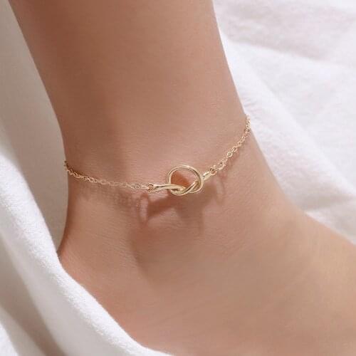 Hot Sale Fashion Simple Gold Charm Anklet Lovers Couple Foot Chain Women Fashion Jewelry Valentines Day Gifts Wholesale