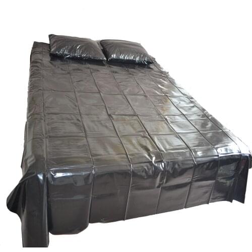 Black PVC flat bed sheet sex bed +pillowcase waterproof 1.3mx2.3m thick