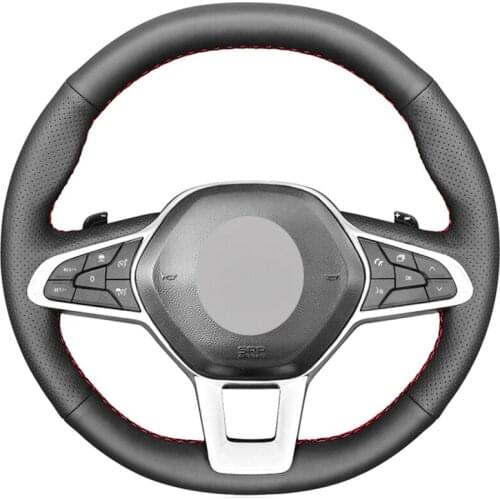 Black PU Faux Leather Car Steering Wheel Cover For Renault Clio 5 (V) 2019-2020 Zoe 2019-2020 Captur 2019-2020