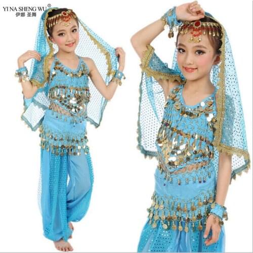 Kids Belly Dance Costumes Set Oriental Dance Indian Dance Children Belly Dance Clothings Bollywood Performance Stage Clothes