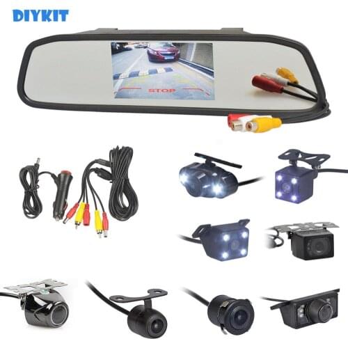 DIYKIT 4.3" Car Rearview Mirror Monitor Auto Parking Vedio + Backup Reverse Camera HD Car Rear View Camera free Car Charger